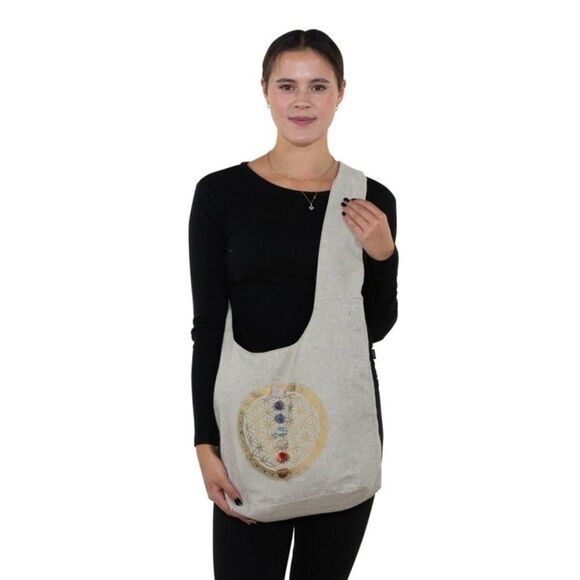 Sacred Geometry 7 Chakras Crystals Hobo Bag in Canvas - Picture 4 of 5